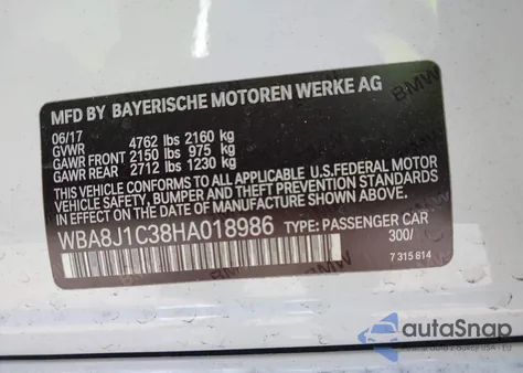 2017 BMW 328D xDrive from USA, damaged, VIN WBA8J1C38HA018986